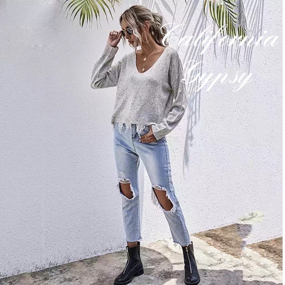 LAST ONE Frayed Confetti Distressed Knit Sweater - Picture 8 of 12